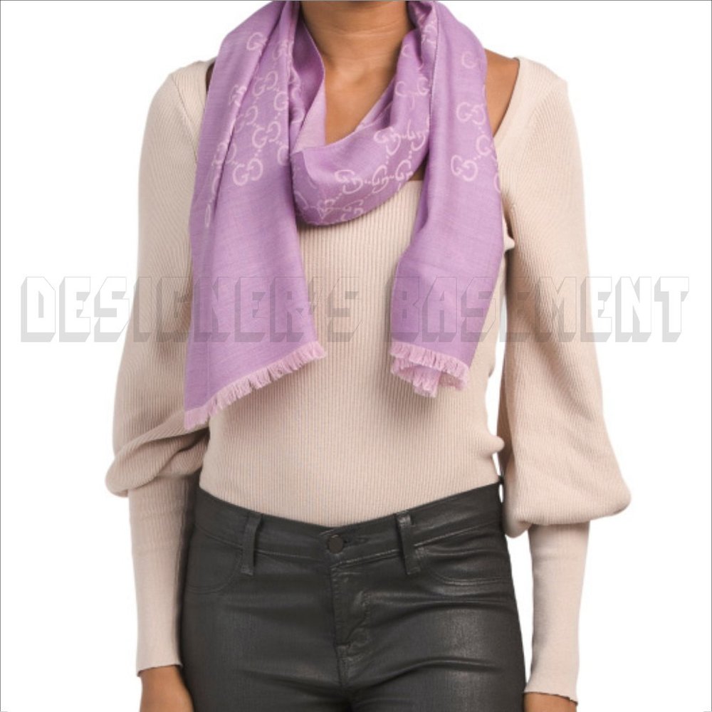 GUCCI Amethyst lilac & pink GGNAT wool & silk 18"x70" shawl Pashmina scarf NWT - Picture 3 of 9
